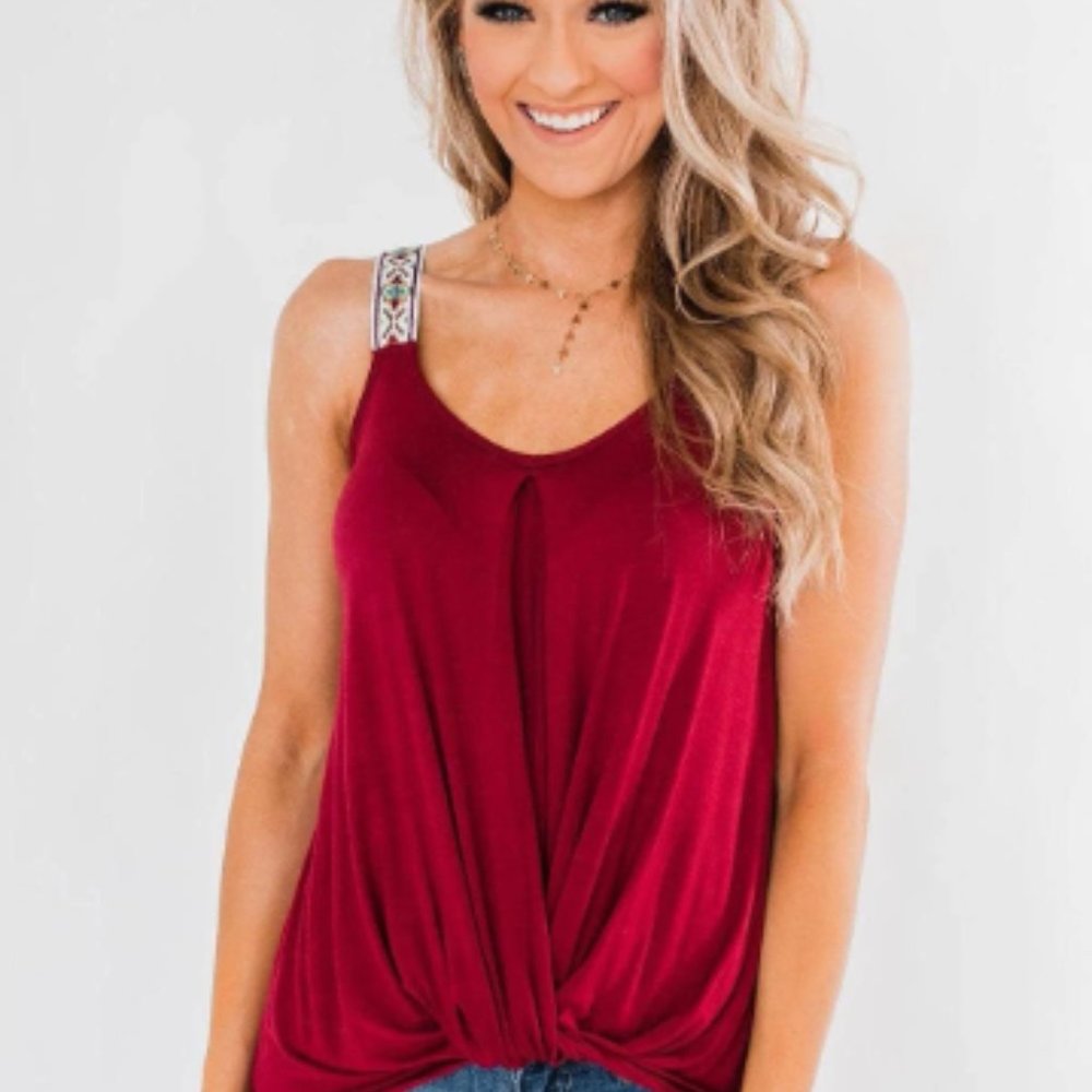 Tank Top Twist Hem Red Unique Strap NEW - Picture 1 of 2
